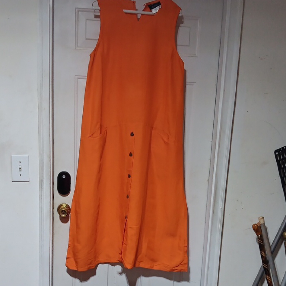 Orange Buttoned Sleeveless Midi Sundress